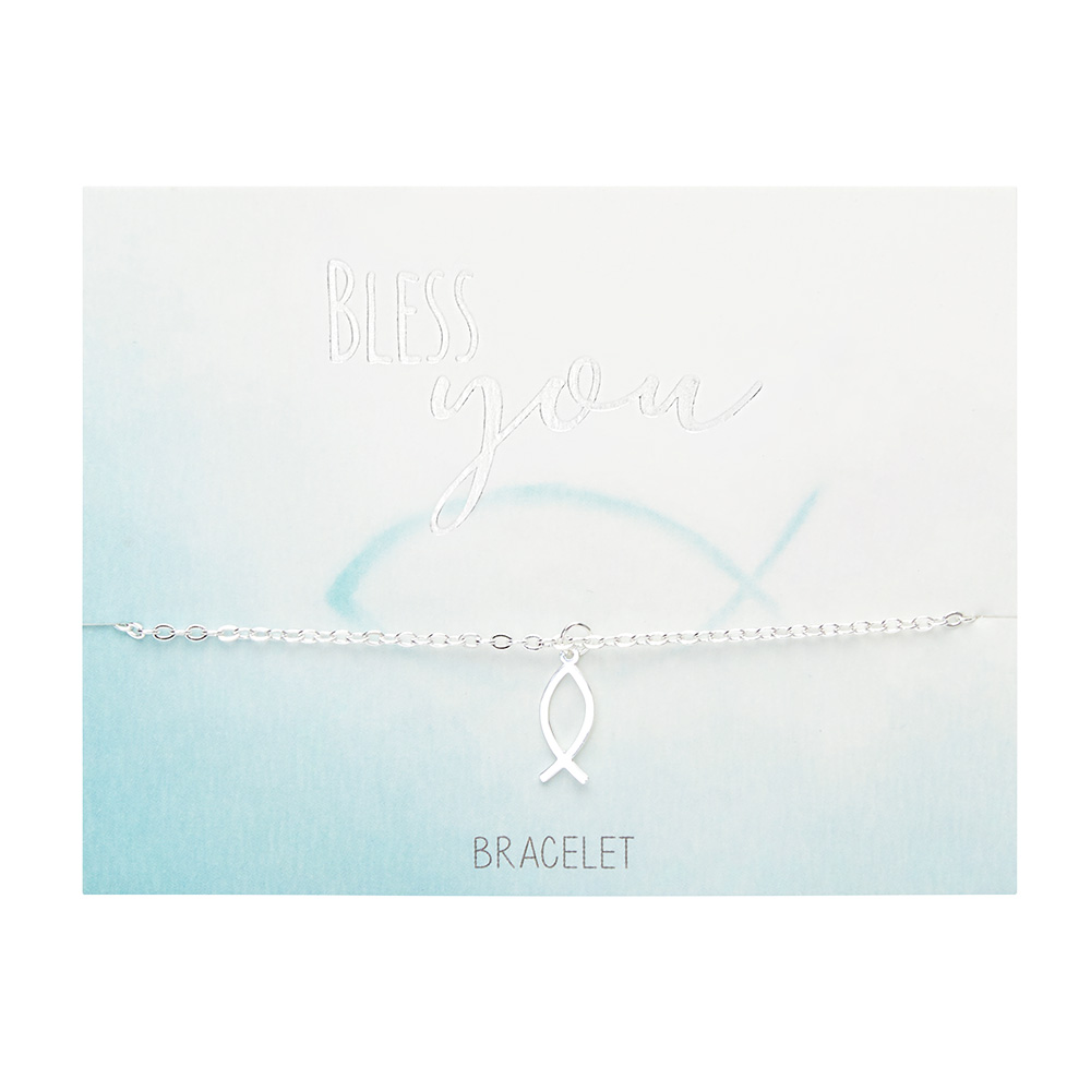 Bracelet - "Bless you" - silver pl.- fish