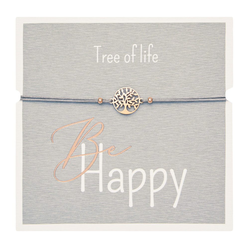 Armband - "Be Happy" - rosévergoldet - Baum des Lebens