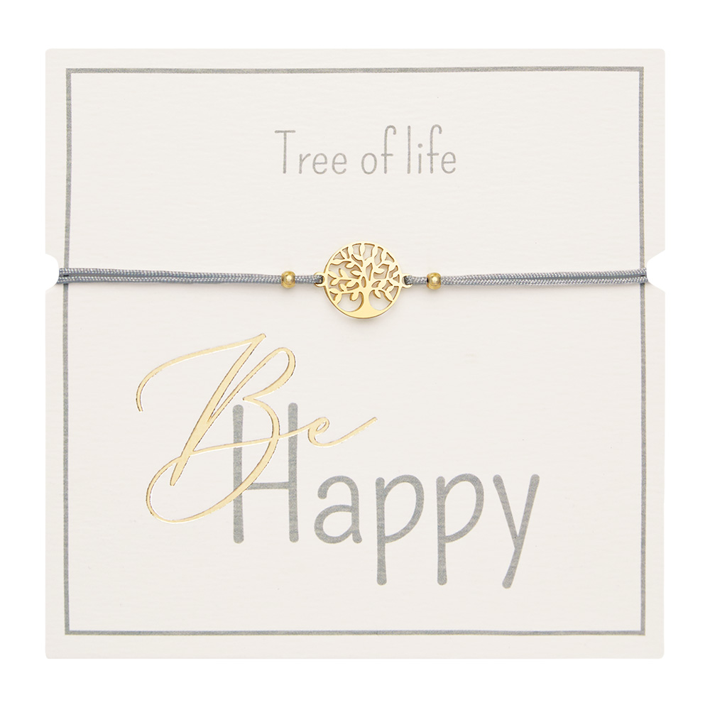 Bracelet - "Be Happy" - gold pl. - tree of life