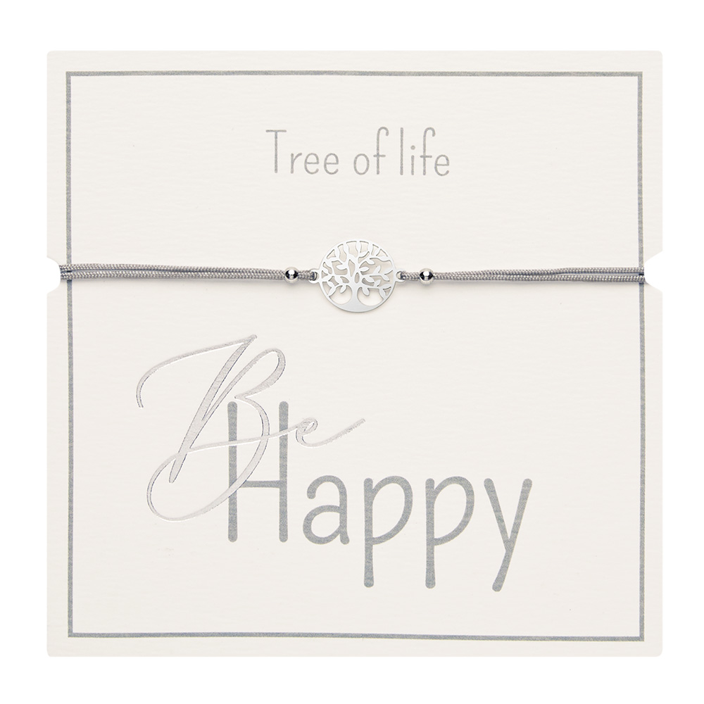 Armband - "Be Happy" - Edelstahl - Baum des Lebens