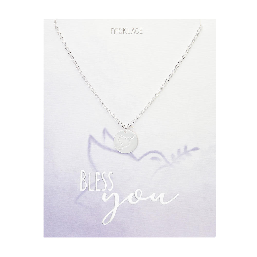 Necklace - "Bless you" - silver pl. - dove
