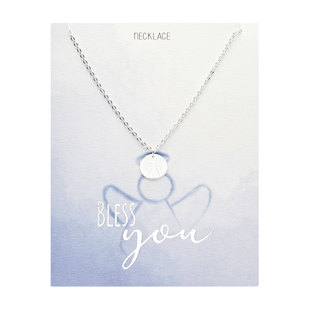 Necklace - "Bless you" - silver pl.- angel